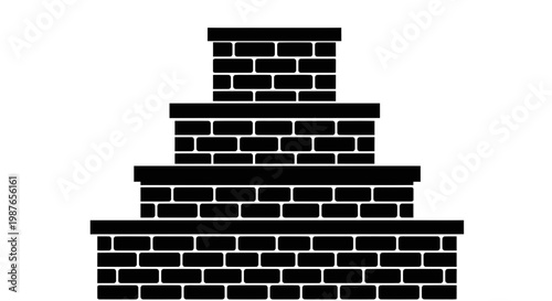 Black and White Tiered Brick Wall Vector Illustration