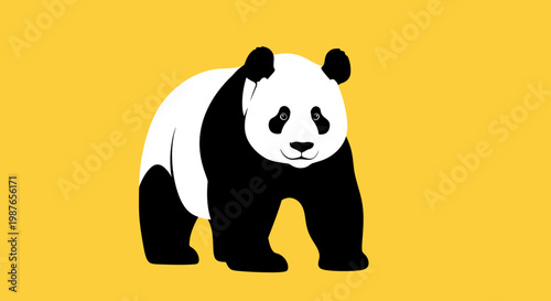 Minimalist Giant Panda Vector Illustration on Yellow Background