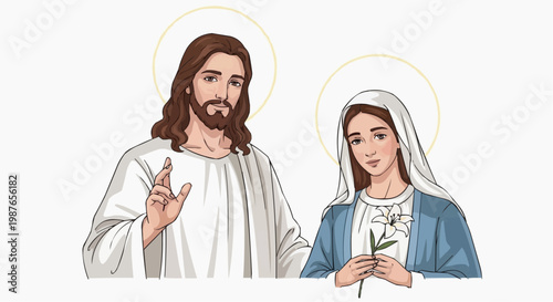 Jesus and Mary Religious Christian Faith Illustration