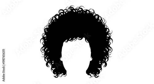 Black Silhouette of Voluminous Curly Afro Hairstyle Vector Illustration