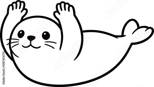 Cartoon illustration of a seal lying on its back with flippers raised