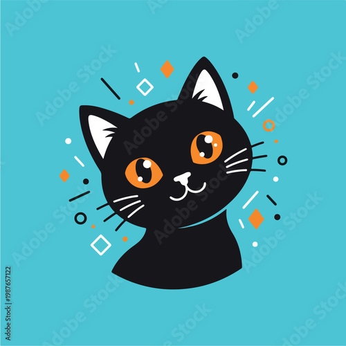 Black Cat Cartoon Character Face.