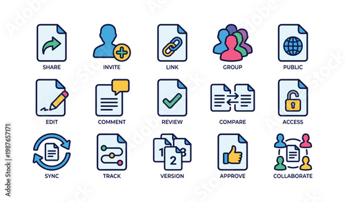 Colorful icon set for communication and collaboration tasks