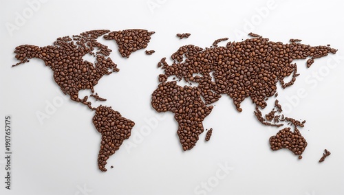Coffee bean world map symbolizing global trade and coffee culture