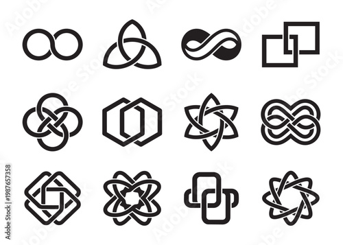 Abstract infinite loop symbols and celtic knot vector illustration icons set for creative design.