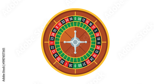 A colorful illustration of a roulette wheel chips and casino elements