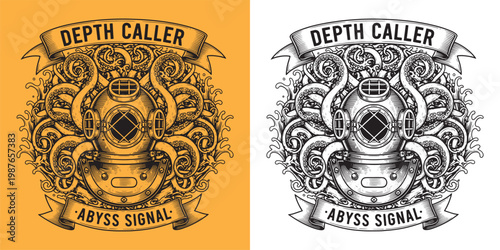 Depth Caller Abyss Signal Diver Helmet Kraken Tentacles