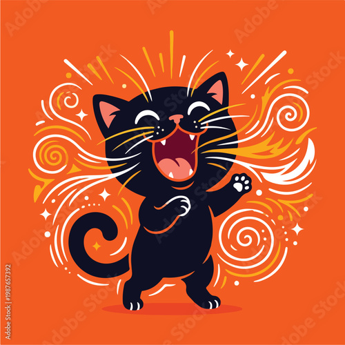 Black Cat with Orange Background.