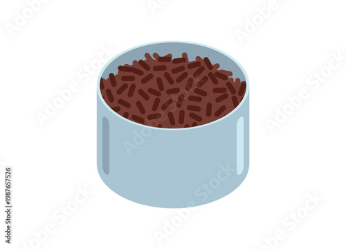 Chocolate sprinkles in a plastic container. Simple flat illustration.