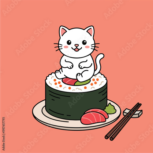 Cartoon Cat Sushi Food.