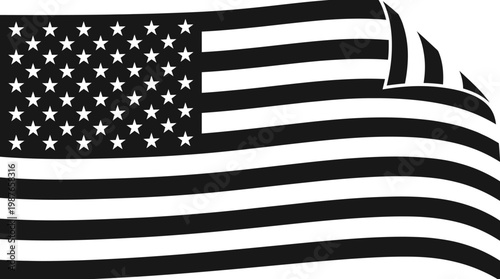 The Stars and Stripes waving in a stylized black and white graphic representation, symbolizing national pride and freedom