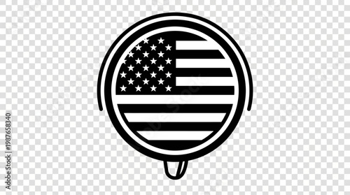 Stylized American flag emblem in a circular monochromatic design, representing national pride and freedom for various graphic applications and patriotic themes