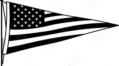 Dynamic black and white vector graphic of a triangular pennant flag featuring stars and stripes, symbolizing national pride and freedom through its simple design