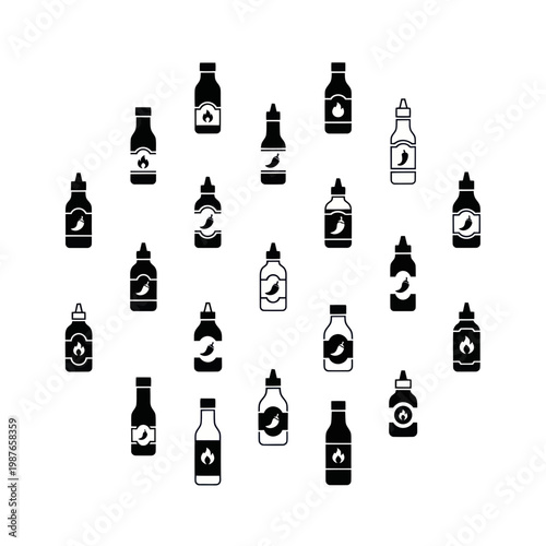 Hot Sauce Bottles Collection Icons Vector Illustration
