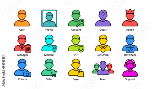 Diverse user roles icons representing different member functions