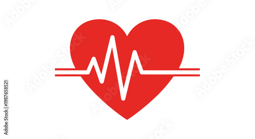 A Vivid Red Heart Icon with a Modern Electrocardiogram Line Displaying a Healthy Pulse, symbolizing Cardiovascular Health and Medical Care