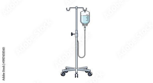 Medical IV Stand with Bag of Saline Solution Ready for Patient Treatment