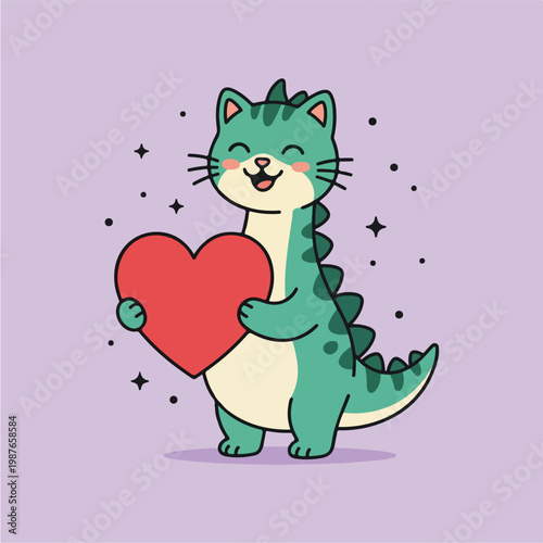 Cute cartoon dinosaur cat.