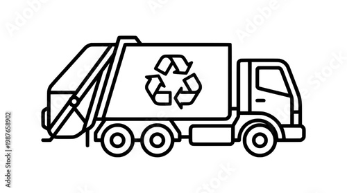 Modern Recycling Garbage Truck Monoline Logo Vector