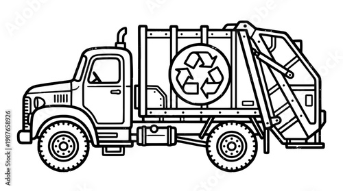 Retro Garbage Truck Line Art T-Shirt Design