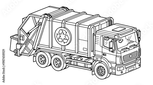 Garbage Collection Truck Isometric Outline Vector