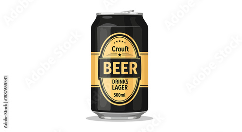 Vector Illustration of a Black Craft Beer Can with Gold Label