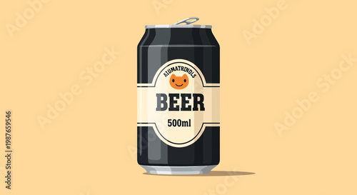 Flat Vector Illustration of a 500ml Black Beer Can