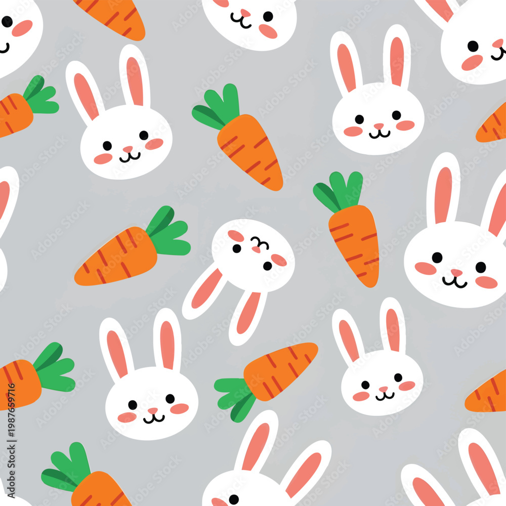 Fototapeta premium Cute Bunny Rabbit And Carrot Seamless Pattern Design
