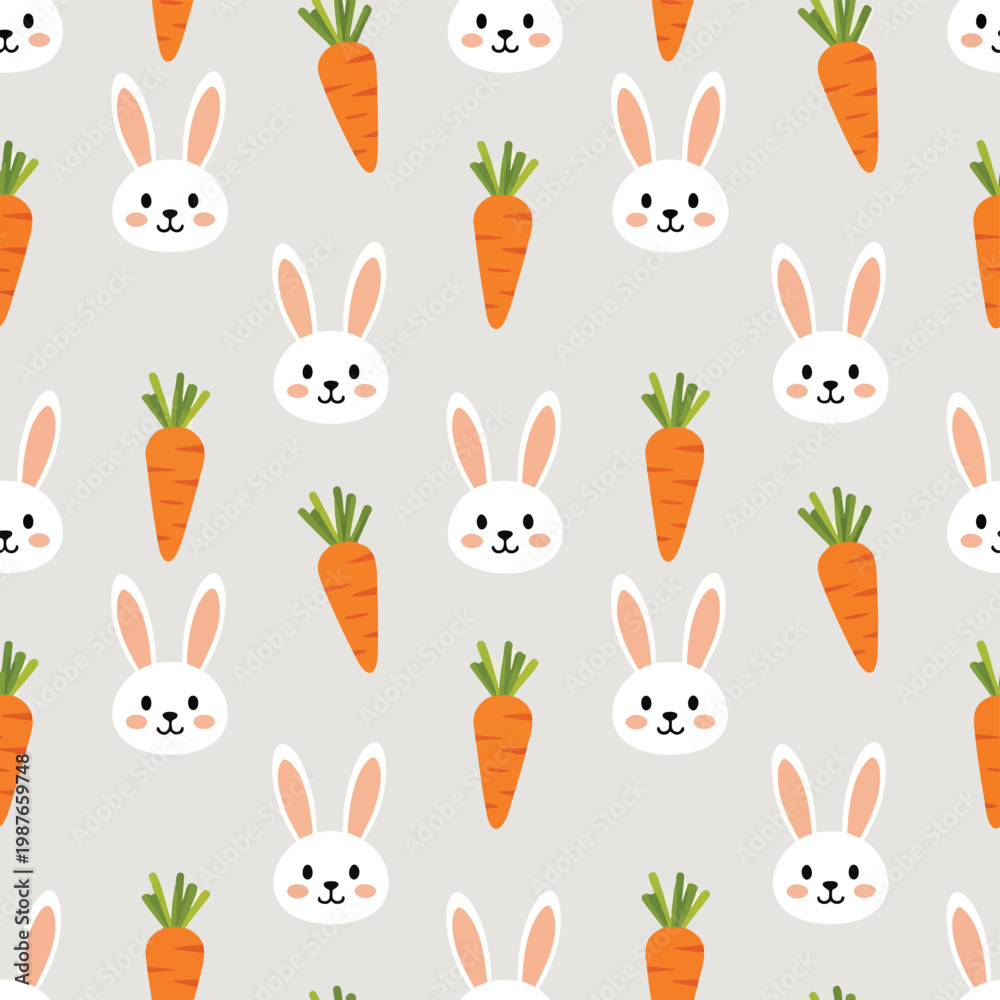 Fototapeta premium Adorable Cartoon Rabbits and Carrots Seamless Background