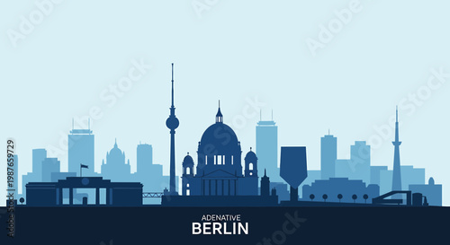 Berlin City Skyline Silhouette Vector Illustration with Landmarks