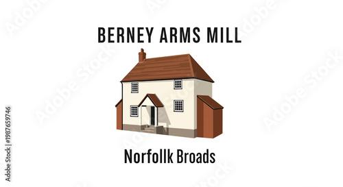 Berney Arms Mill Cottage Illustration Norfolk Broads