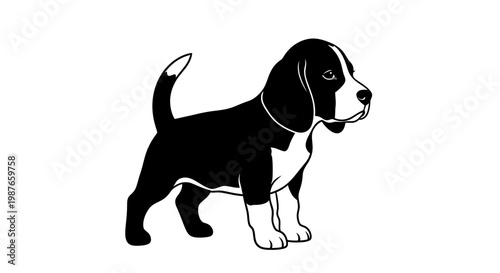 Beagle Puppy Vector Illustration Black and White Minimalist Art