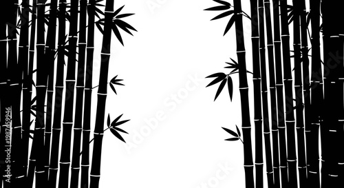 Black Bamboo Forest Silhouette Vector Illustration with Copy Space