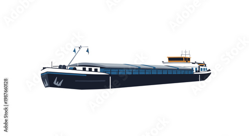 Vector Illustration of a Modern Freight Barge for Inland Waterways