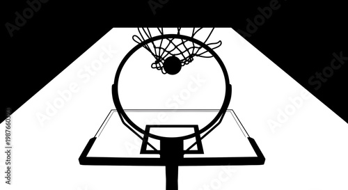 Minimalist Basketball Hoop Silhouette from Top Down Perspective