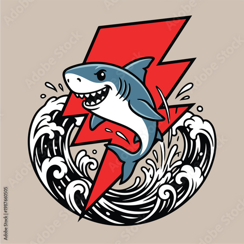 Shark jumping out ocean waves.