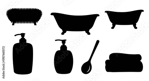 Set of Bathroom and Spa Accessories Silhouettes Vector Illustration