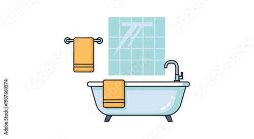 Flat Vector Illustration of Bathroom Interior with Tub and Towels