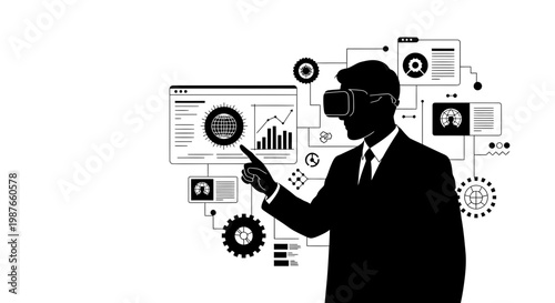 Businessman Analyzing Data in Virtual Reality Vector Illustration