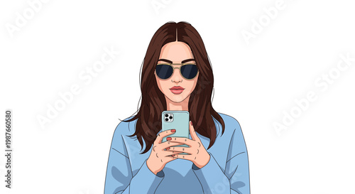 Stylish Woman in Sunglasses Using Smartphone Vector Illustration