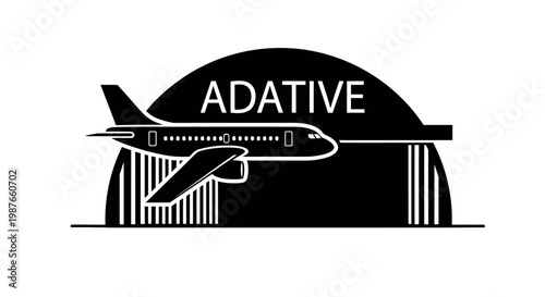 Commercial Airplane and Hangar with Adative Text Vector Illustration