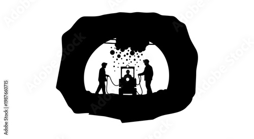 Underground Mining Operation Silhouette Vector Illustration