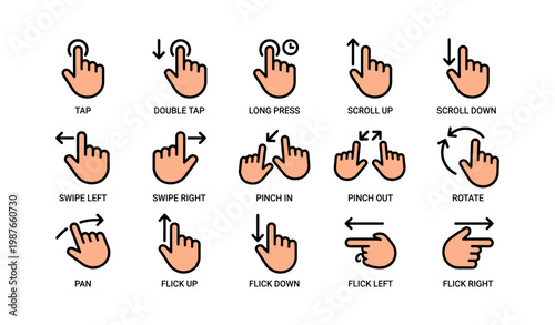 Gesture icons for multi-touch device navigation and interaction