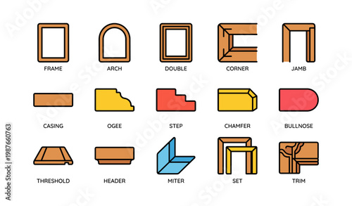 Various types of architectural moldings and trims illustrated