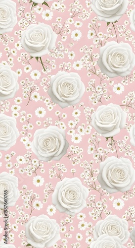 Elegant White Rose and Daisy Floral Pattern for Backgrounds