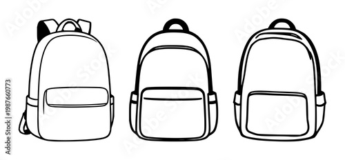 Backpack set with solid black icon on stark white background featuring travel, luggage, carry with graphic and illustration