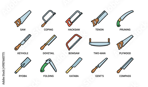Various hand saws: coping, hacksaw, tenon, pruning, and more tools
