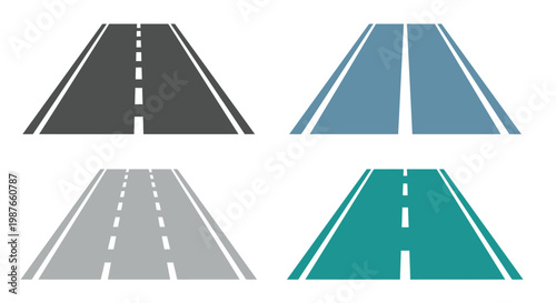 Four road perspectives black blue gray and teal variations