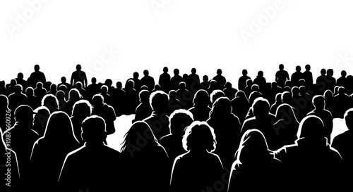 Silhouette of a Large Crowd of People from Behind Vector Illustration