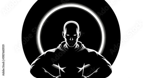 Powerful Silhouette of a Muscular Man in a Hoodie Vector Art